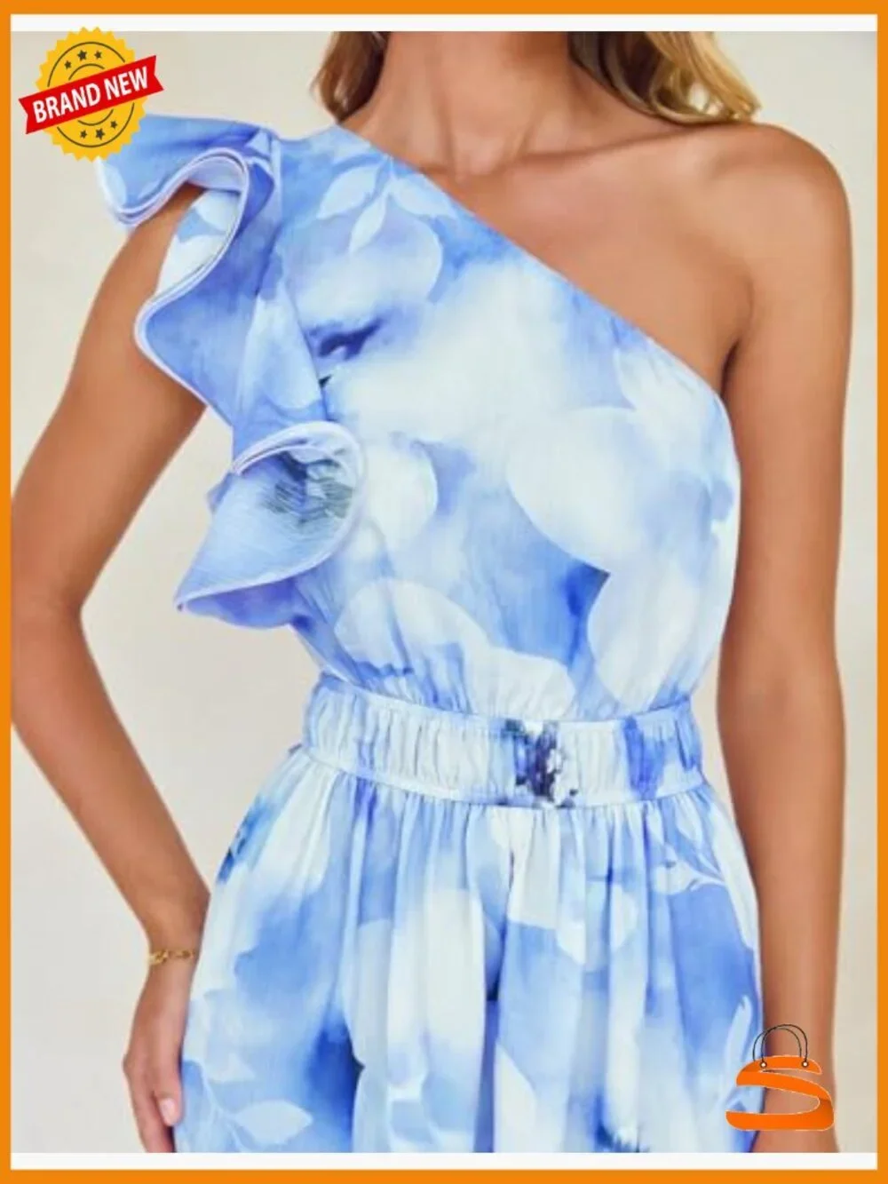 Sleeveless Floral Maxi Dress One Shoulder Ruffle High Waist Boho Beach Wedding